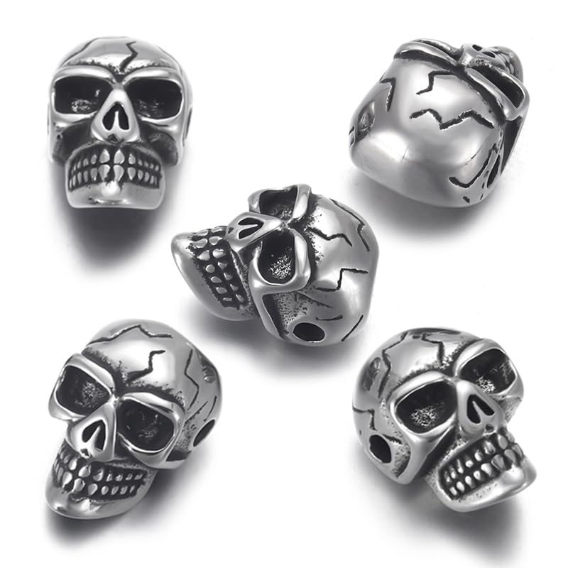 Perle tête de mort acier inoxydable pour fabrication bijoux intercalaire bracelet homme et femme