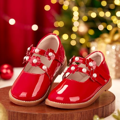Image of Kiderence Toddler Girl Mary Jane School Uniform Dress Shoes Oxford Flats | Wide Toe Box Great Comfort for Student Shoe and Flower Girl Shoe for Wedding, Parties, Church
