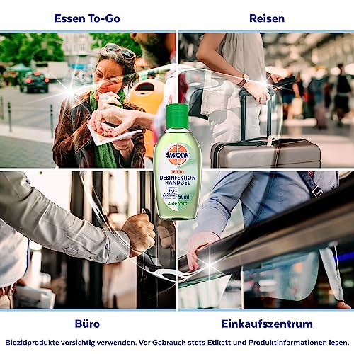 Sagrotan Hand-Desinfektionsgel mit Aloe Vera – Desinfektionsmittel für die Hände in praktischer Reisegröße – 1 x 50 ml