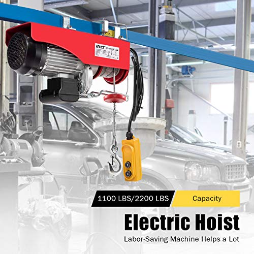 Goplus 2200 lbs Lift Electric Hoist Crane Remote Control Power System, Solid Carbon Steel Wire Overhead Crane Garage Ceiling Pulley Winch with Emergency Stop Switch
