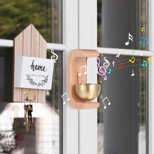 Hshenjhu Türklingeldekoration Holz Windspiel, Magnetisches TüRglocke Ohne Bohren, Selbstklebendes C FöRmiges Windspiel mit Messingglocke, Dopamin Magnetische Türklingel für Tür, Geschäft, Café