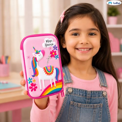 Image of FunBlast Unicorn Pencil Case for Kids - Multipurpose Hard Top Canvas Zipper Pencil Case, Pen & Pencil Pouch Bag Case for School Supplies for Kids (Pink)