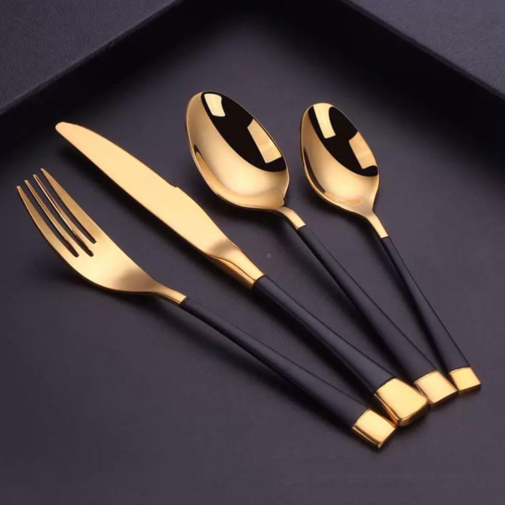Ensemble de Couverts 4 pièces Couteau Fourchette cuillère en Acier Inoxydable Ensemble d'argenterie Miroir Poli Ensemble de Couverts hôtel Western dîner fourchettes