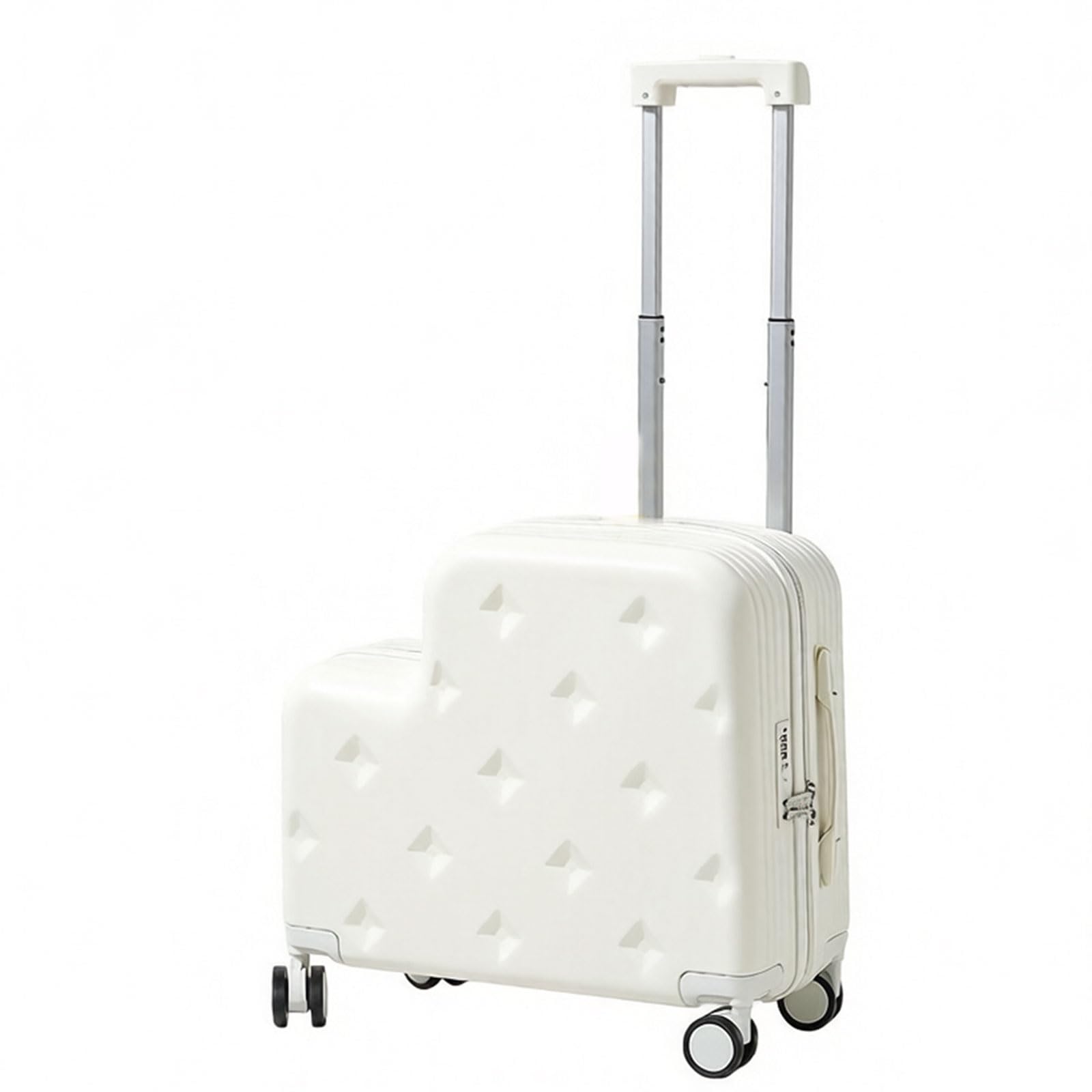 Pangboer Milky White Ride-On Luggage Suitcase, 6-Wheel Hard Shell Family Travel Case With Footrest, Cup Holder And Combination Closure