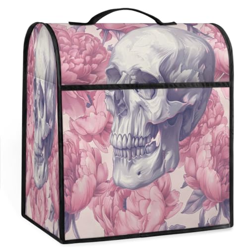 Coffee Maker Cover Peony Rose Skull Kitchen Appliance Covers Small Appliance Covers Blender Cover Juicer Cover Dust Covers for Kitchen Appliances with Top Handle and Pockets,Washable,B778