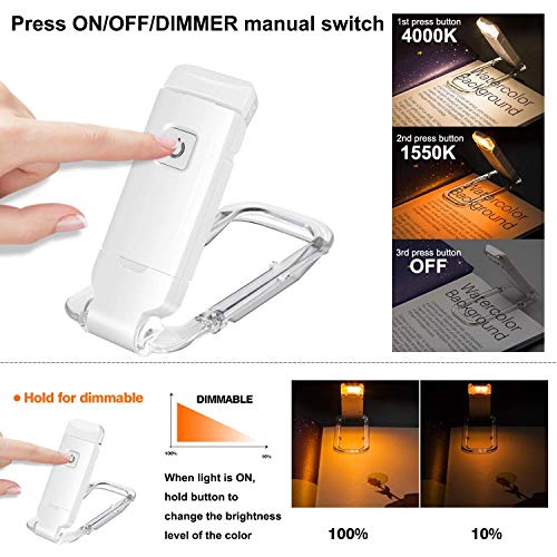 Image of LUXSWAY USB Rechargeable Book Light for Reading,Small Book Reading Lights in Bed,Clip On Bookmark Kids Lights for Bed,Brightness Adjustable for Eye Care,2 4000K and 2 1550K LEDs for Bookworms