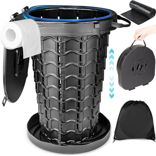 2025 Upgraded XXL 18.7'H Portable Toilet for Adults with Carring Handle for Camping, Adjustable Outdoor Toilet, Folding Collapsible Travel Potty with Storage Bag for Hiking, Tent, Boat, Beach