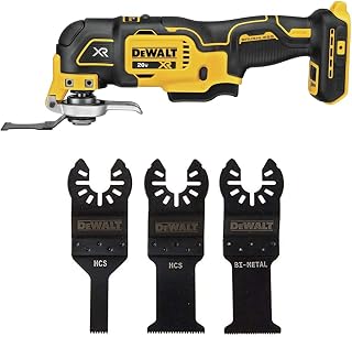 20V MAX XR Oscillating Multi-Tool, Variable Speed, Tool Only (DCS356B) and DWA4215 Oscillating 3-Piece Set, 1 Wood with Nail Blade, 1 Detail Blade, 1 Fast Cut Wood Blade