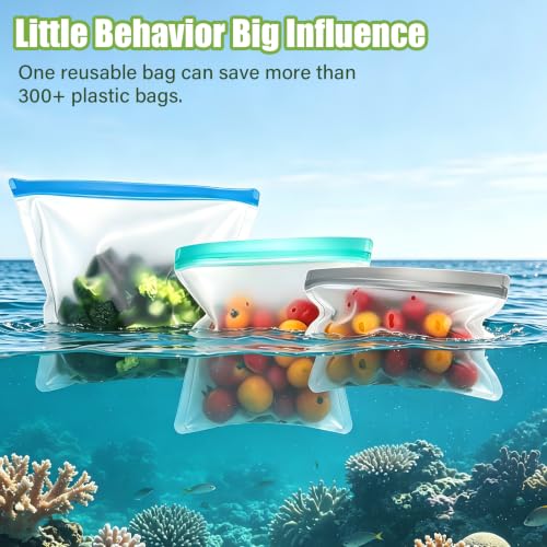 Image of 9 Pack Reusable Silicone Food Storage Bags - Freezer & Dishwasher Safe Leakproof Reusable Bags, Freezer Storage Bags Sets - 3 Gallon 3 Snack 3 Sandwich Bags