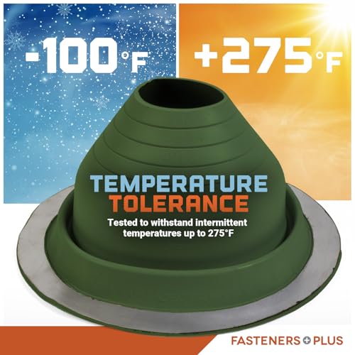 Image of Fasteners Plus #4 Round EPDM Metal Roof Pipe Flashing Boot (Fits 3 inch - 6-1 /4 inch Pipe OD), Dark Green