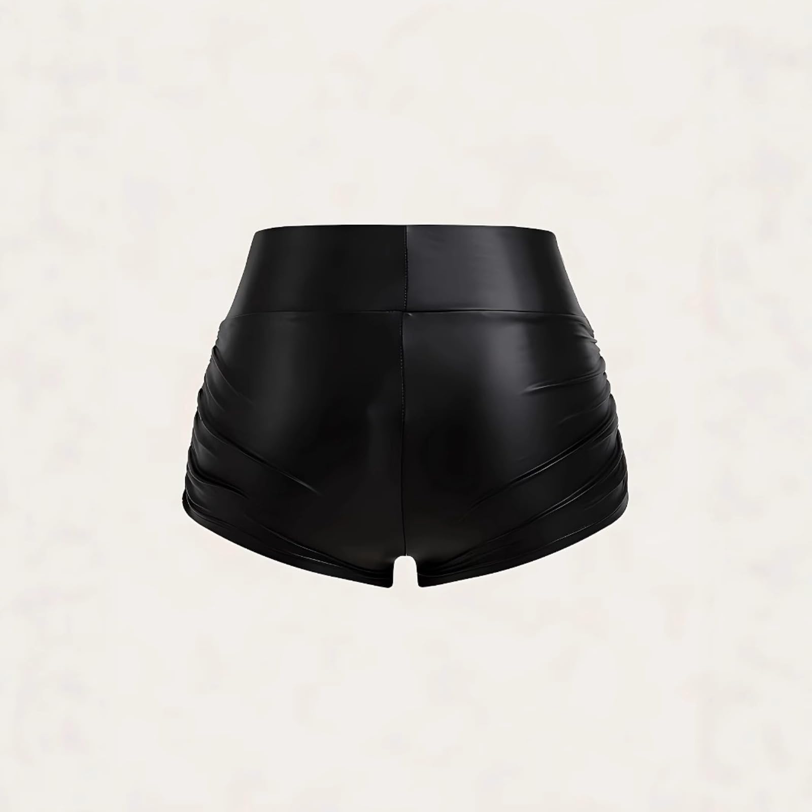 Pantalones cortos de piel sintética de cintura alta para mujer, pantalones cortos elásticos laterales fruncidos para club, fiesta y uso casual