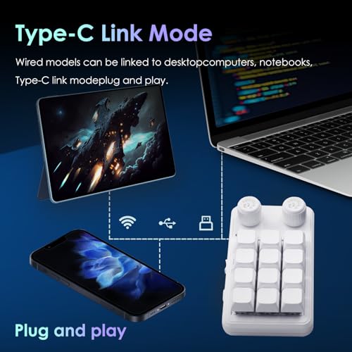 Image of LUKCOZMO Macro Pad Programmable Keypad Customized 12-Key Mini Mechanical Gaming Keyboard - One Handed, Wireless BT RGB, OSU Micro Keyboard with Knob & Type C 1m Cable