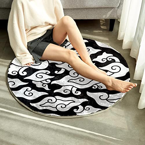 Batik Of Indonesia Fabric Megamendung Pattern Personalized Soft Round Faux Fur Area Rug Circular Shaggy Rug #TOP5
