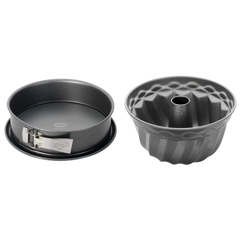 Dr. Oetker 2607 Oetker Springform Ø 28 cm, auslaufsichere Kuchenform & 2604 Gugelhupfform Ø 24 cm, Backform für Gugelhupf, runde Bundform aus Stahl mit keramisch verstärkter Antihaft-Beschichtung
