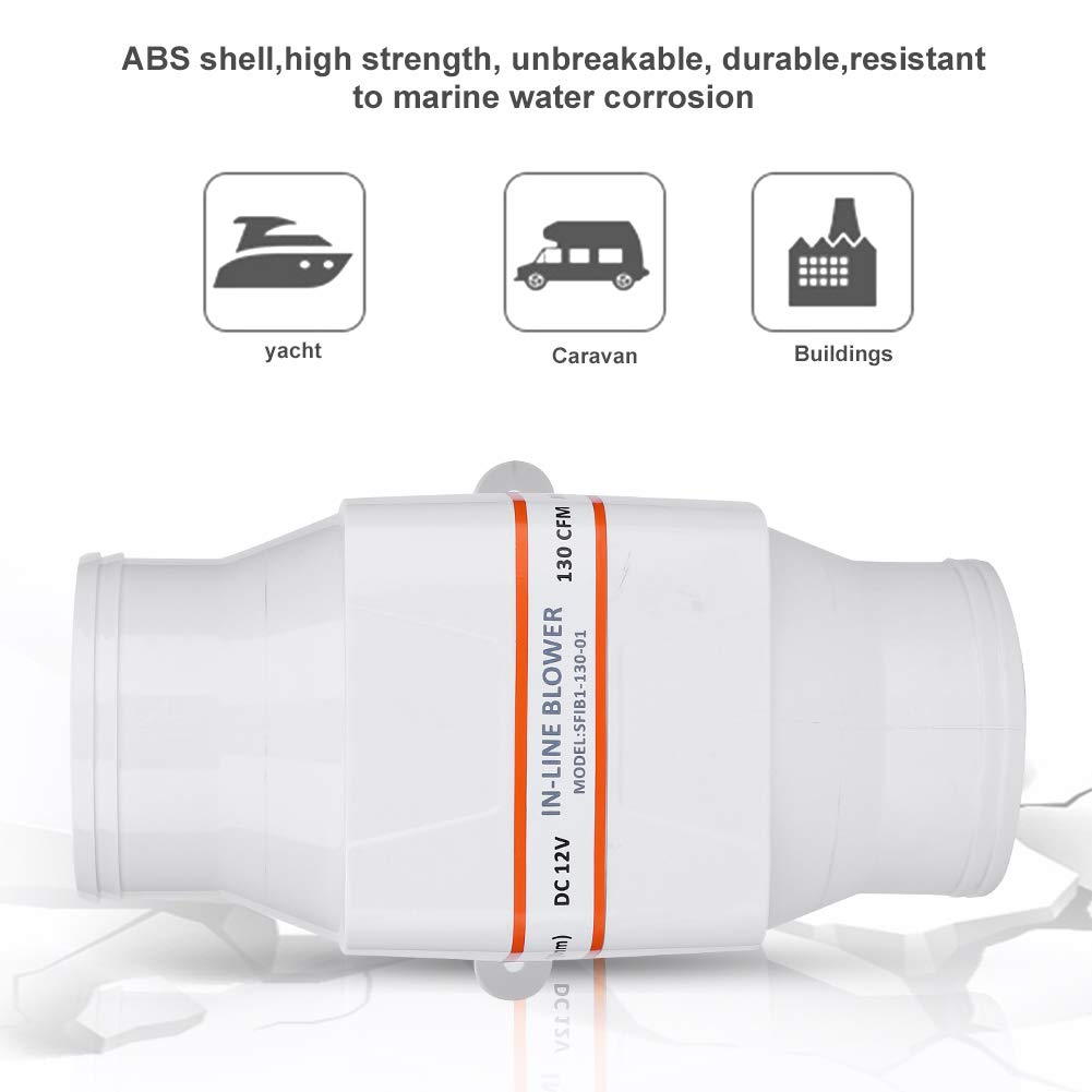 Ausla Ventilatore Marino, Silenzioso Impermeabile 12V 76mm per Yacht Roulotte Edifici Alta Velocità Potente Ventilazione in Linea