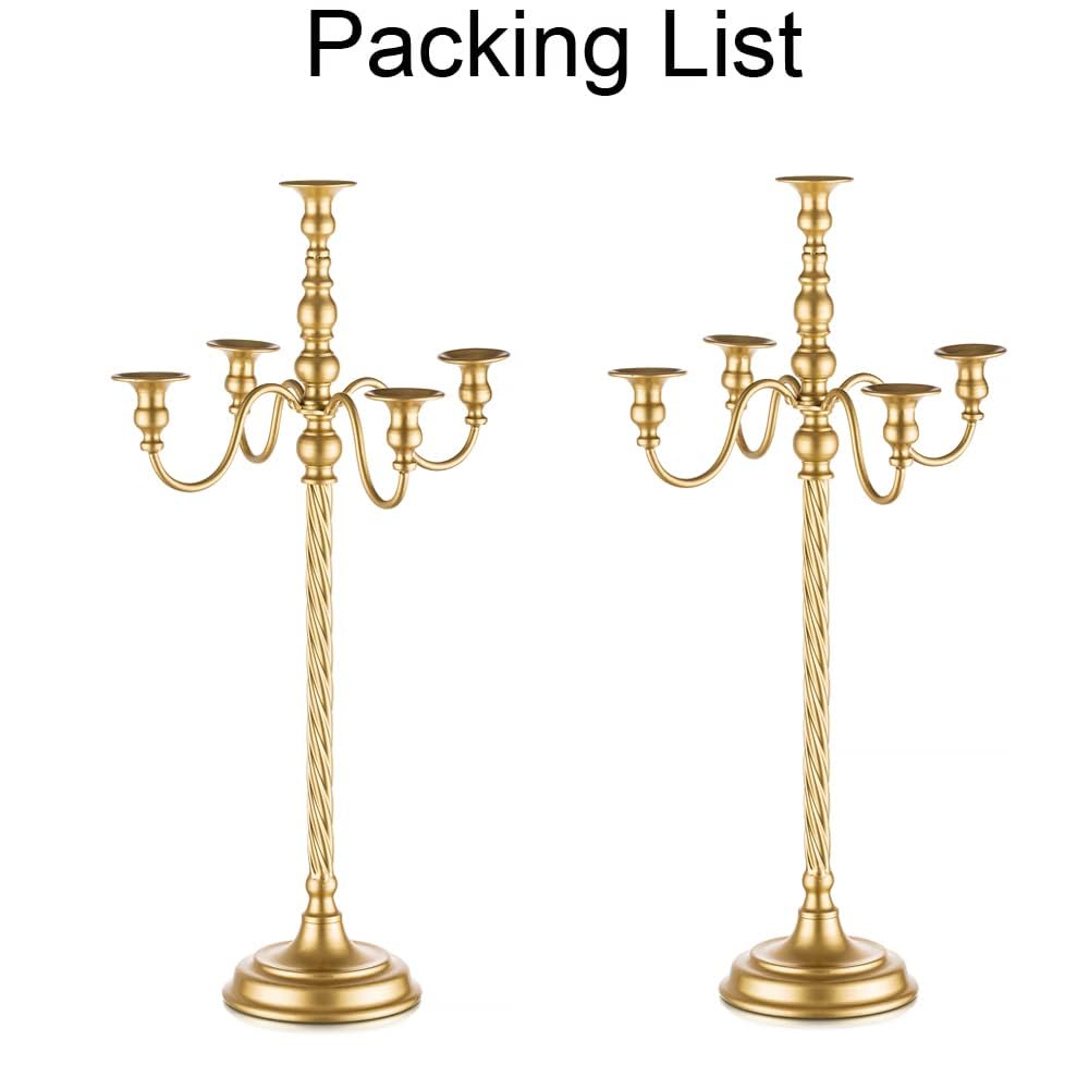 Lot de 2 chandeliers de mariage à 5 branches en métal doré à 5 branches en spirale pour Noël, centres de table, événements, cérémonie, réception