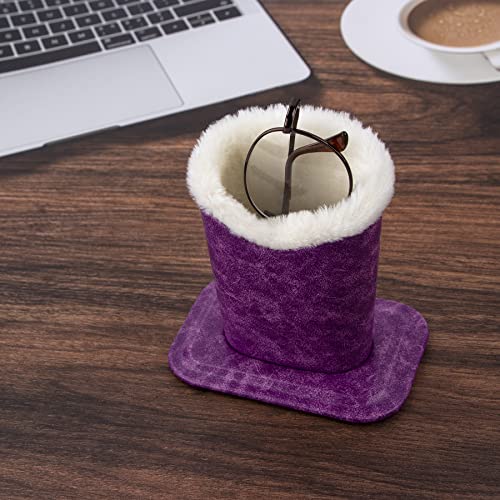 Image of Plush Fluffy Lined Anti-scratch Eyeglasses Holder Protective Glasses Stand Case