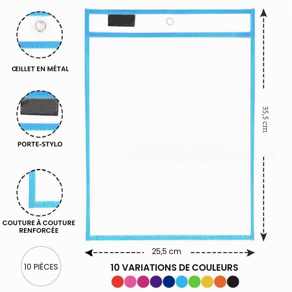 10 Pièces Pochettes Effaçables à Sec A4 Pochette Effacable à Sec Réutilisable Pochette Plastique Transparente d'écriture et d'essuyage pour Fournitures de Bureau et Scolaires