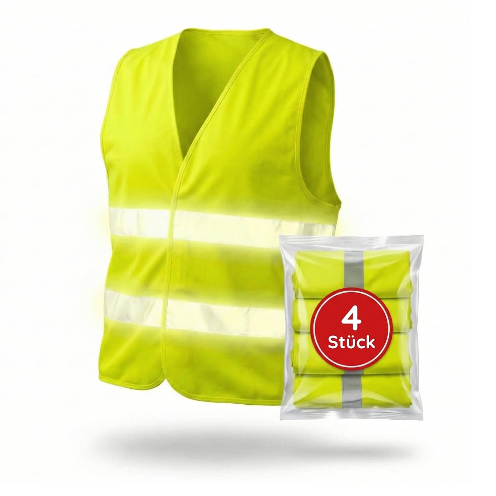 FLEXEO Warnweste Auto Warnweste 4er Set Gelb EN ISO 20471