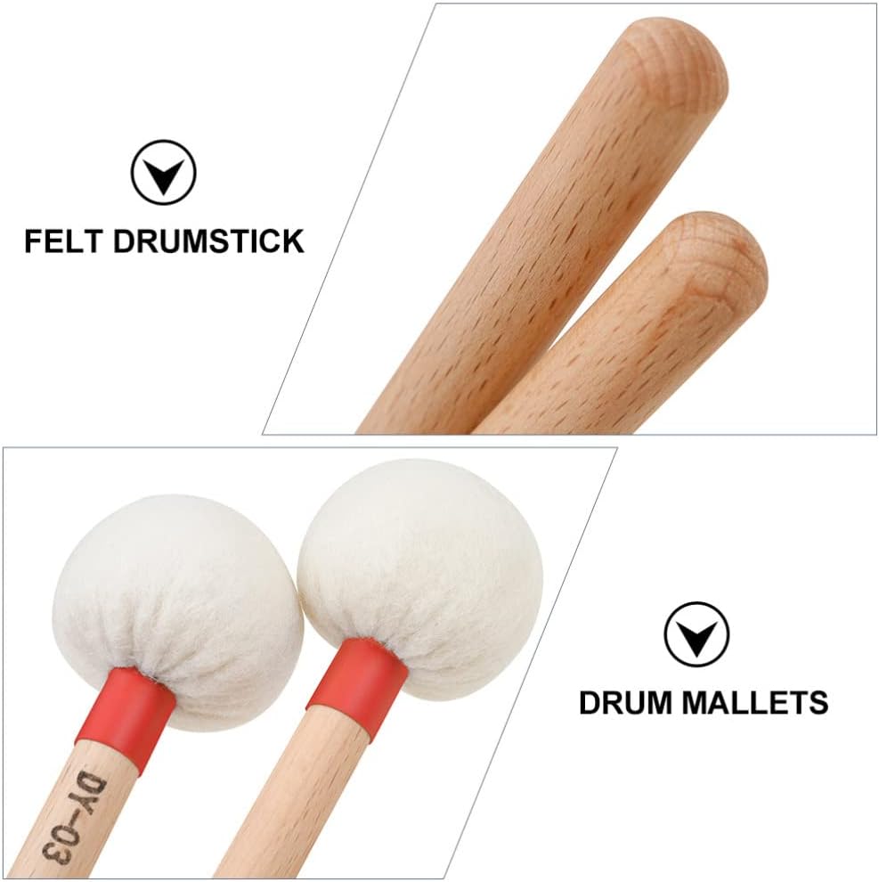 2Pcs Red Felt Drumsticks with Wooden Handle Perfect for Bass Drum and Percussion Instruments - Durable Mallet Sticks for Drummers