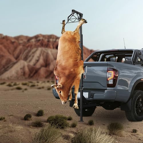 ZHIMIFU Truck Hitch Game Hoist Deer Hoist with 360° Swivel Hunting Hoist Gambrel Adjustable Height Truck Bed Hoist Kit with Winch (600lbs Capacity)