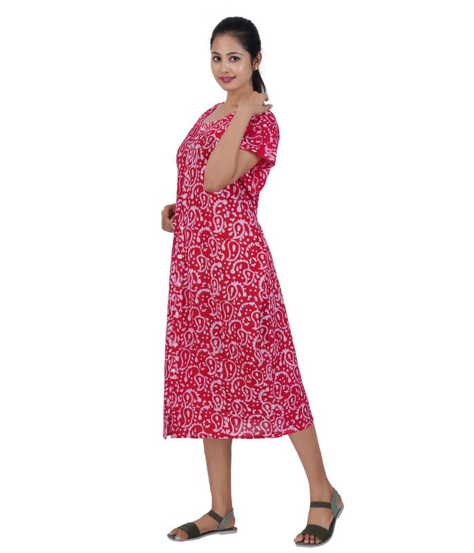 Image of MENMAII Women's [L-4XL] Full Open /Front Buttoned [a Kind of Adaptive Clothing] Multipurpose Nighty for Maternity /Pregnancy /Elderly /Patient /Feeding /Hospital Purpose Nighty Calf Length
