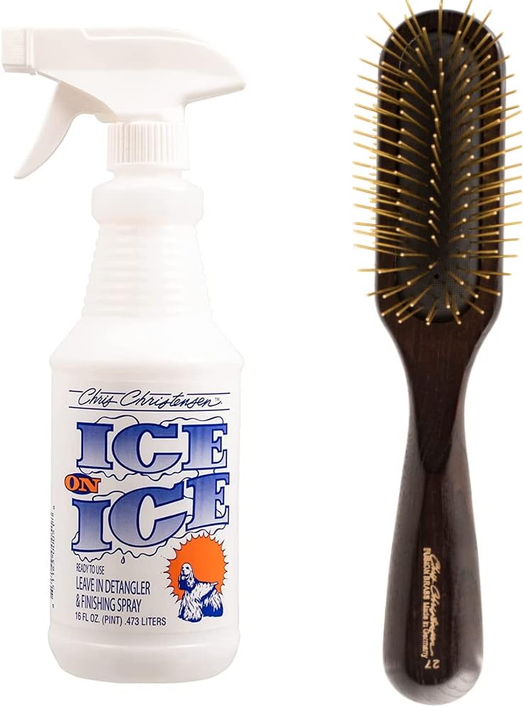 Chris Christensen Ice on Ice Detangle and Finishing Spray + 27mm Oblong Fusion Series Pin Brush- Brass Pins