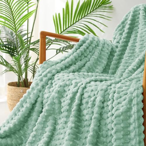 Image of Exclusivo Mezcla Extra Large Fleece Throw Blanket for Couch, 50x60 Inches Stylish Jacquard Soft Throw Blanket, Fuzzy Cozy Lightweight for Winter, Sage Green