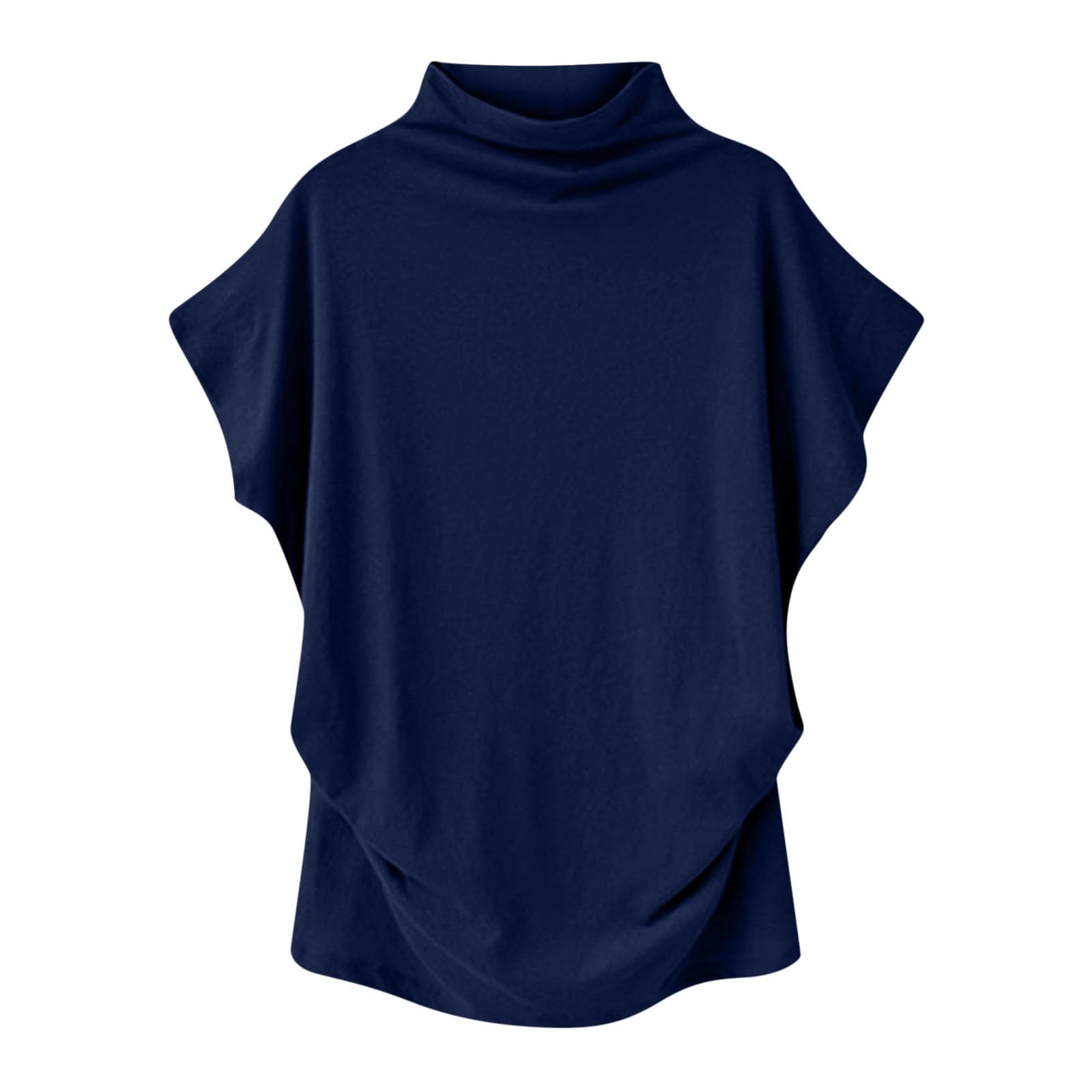 NUSGEAR Camiseta de Manga Corta Mujer 2024 Moda Casual Color sólido Camisa Verano Cuello Alto Elegante Túnica Tops Blusa Manga murciélago Fiesta Suelto Cómodo T-Shirt Original tee Talla grande