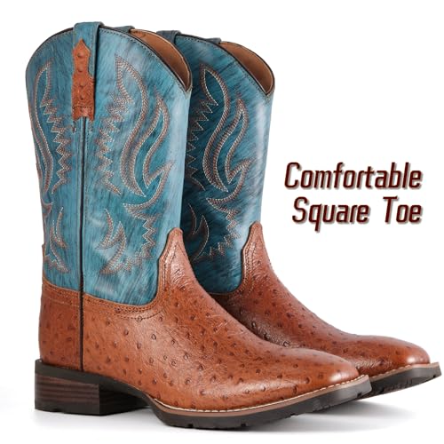Image of SUREWAY Cowboy Boots For Men - Mens Square Toe Western Boot,Oil /Slip Resistant,Durable Fashionable Classic Pull on 10 Inch Boots Mid Calf Wellington Boots
