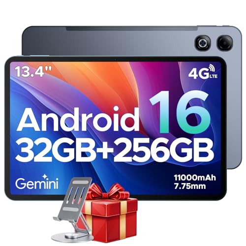 DOOGEE Tab G6 Max Android 16 Tablet 13.4 Pollici, 7.7mm Ultras Ottil, 4G LTE, UNISOC T7300 Tablet con Sim, 11000mAh+18W, 32GB+256GB, OTG, Due Schede SIM+TF, Dual Speakers 13MP 90Hz Face Unlock, Grigio