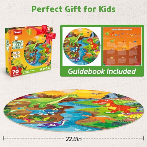 SYNARRY Große Dinosaurier Bodenpuzzle für Kinder ab 3 4 5 6 7 8 Jahren, 70 Teile Kinderpuzzle Dino Holz, Lernspielzeug Geschenk für Jungen Mädchen