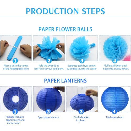 Image of KAXIXI 15-Piece Navy Blue Party Decorations, Pom Poms & Honeycomb Balls