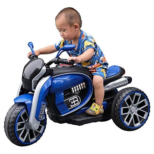 FEE-ZC Barnsäkerhet barn åker på motorcykel, 3 hjul motorcykel, trehjuling elektrisk motor cykel för barn 2-8 år, musik, strålkastare, 6 V batteri, 4 km/h