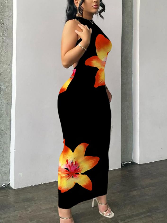 Image of Nimsruc Women Summer Sexy Bodycon Maxi Dress Casual Long Dresses