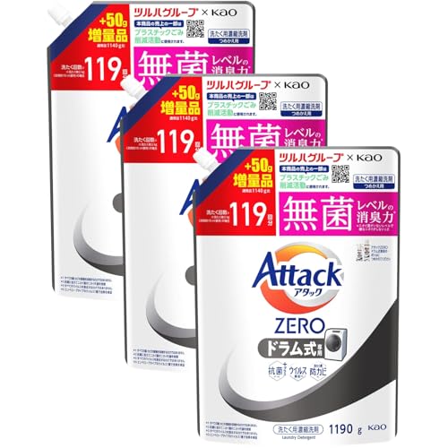アタック ゼロ ドラム式専用 詰め替え用 大容量 業務用 液体洗剤 1190g 【3個セット】