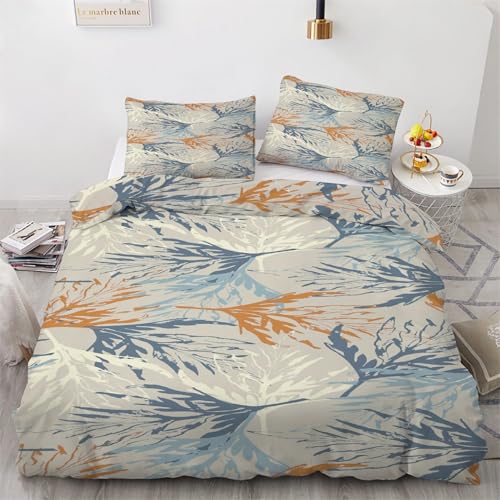 Funda Nórdica Cama 105 cm Microfibra Juego de Ropa de Cama 3 Piezas Funda de edredón 180x220 cm con Funda de Almohada 50x75 cm Hojas dePlantas