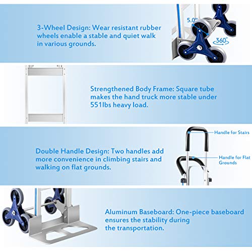 Goplus Aluminum Hand Truck Stair Climber Hand Trucks, 551Lbs Capacity Convertible Hand Truck And Dolly, Heavy Duty Stair Climbing Cart W/ 6 Wheels #TOP2