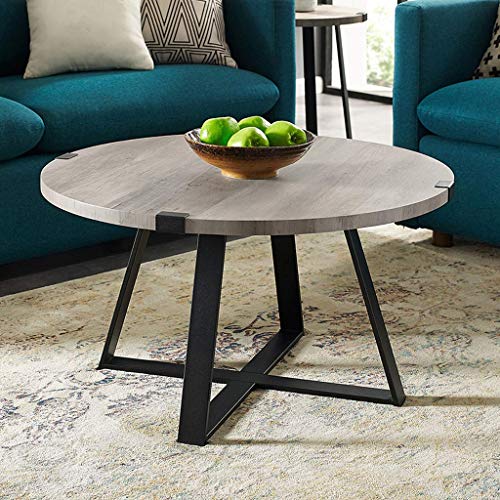 Table basse ronde bois vintage meuble salon industriel rustique pour décoration maison