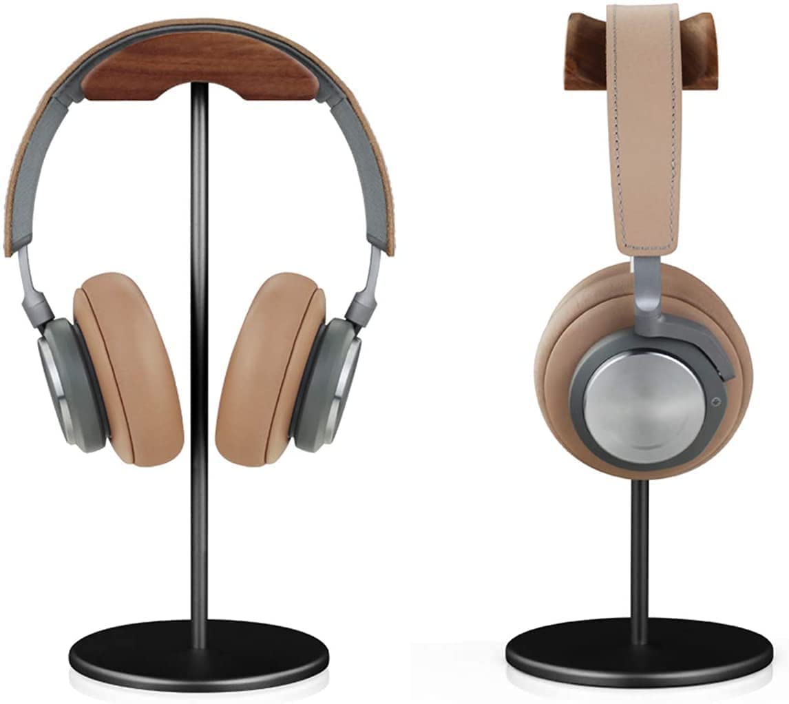 GGF Kopfhörer Ständer Headset Halterung aus Hochwertigem Walnussholz& Aluminium,Headset Ständer mit Anti-Rutsch Schwerer Basis,Kopfhörer Halter Geeignet für Tisch and Vitrine