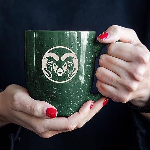 Image of Rico Industries NCAA Colorado State Rams Green Personalized 16 oz Team Color Laser Engraved Speckled Ceramic Coffee Mug