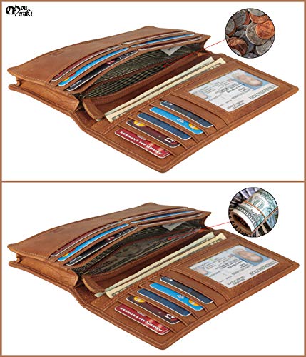 Image of RFID Blocking Mens Genuine leather Bifold Long Wallet