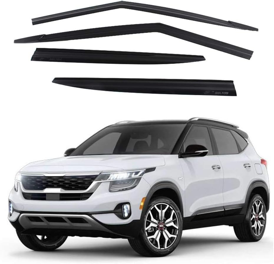 Safe Smoke Window Visor Sun Rain Vent Guard 4 Pcs Set Out Channel Visor Compatible with Kia (Seltos 2020~ Smoke)