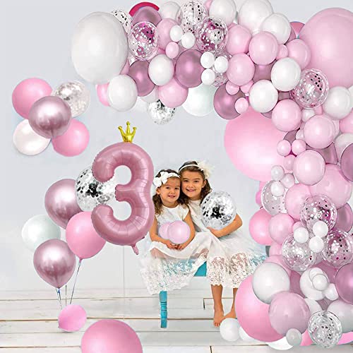Anyingkai Ballonnen voor de 3e verjaardag, roze, verjaardagsdecoratie voor meisjes van 3 jaar, 3e verjaardag - Image 7