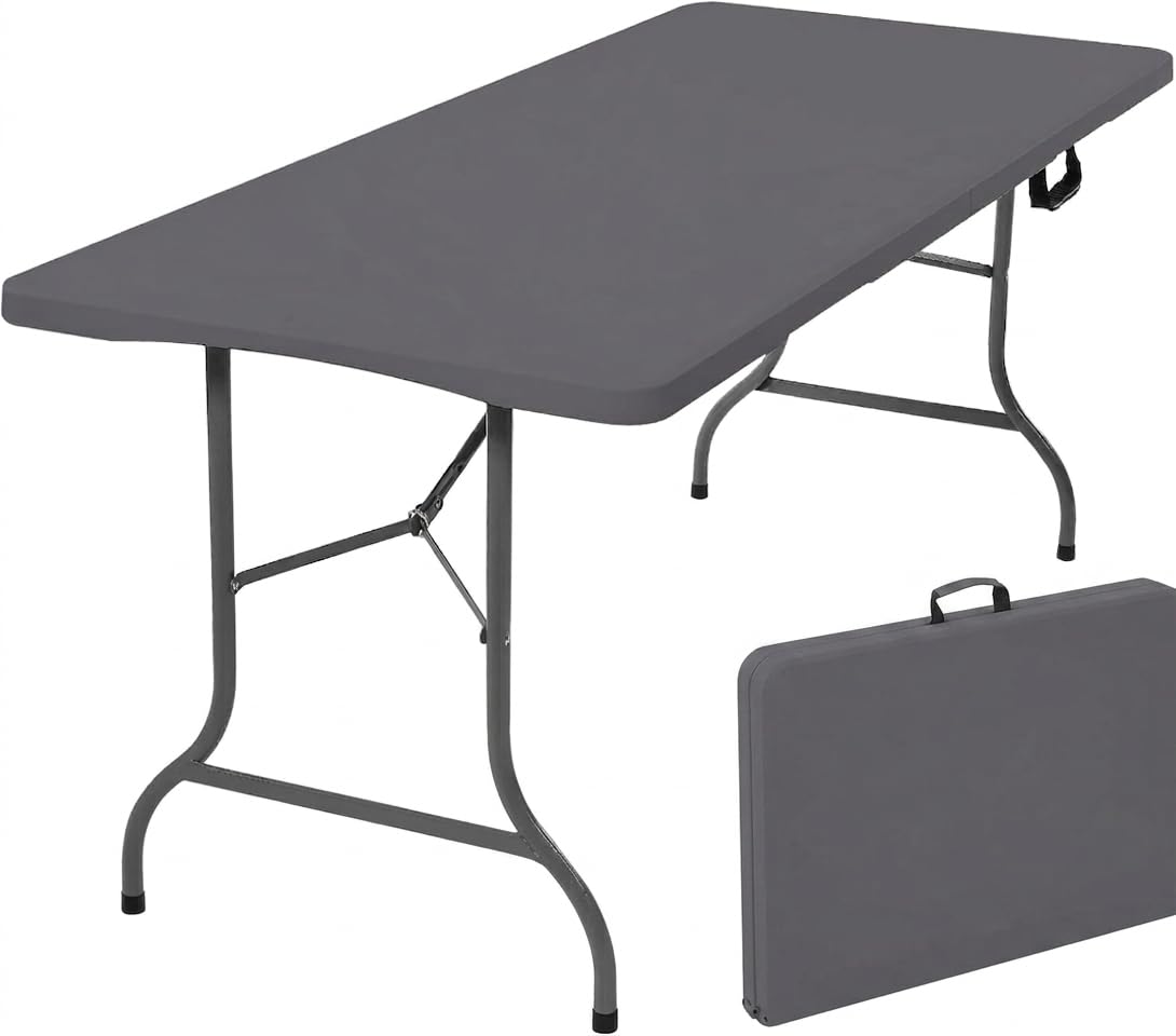 HomlyPro Heavy Duty 6FT Folding Table 180x75cm, Grey, Plastic Folding Desk Portable as Camping Table, Picnic, BBQ, Garden Outdoor and Indoor Utility Surface