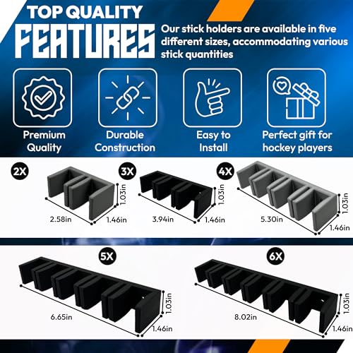 Wall Mount Hockey Stick Holder | Ice Hockey Stick Organizer (Black, 6 Stick Wall Mount) - Image 4