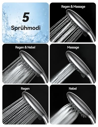 VOXON Hochdruck Duschkopf, Wassersparender Handbrause Dusche, Druckerhöhend Brausekopf, Shower Head mit 5 Strahlarten, Anti-Kalk Sparduschkopf, Duschbrause für Badezimmer, Hotel und Zuhause
