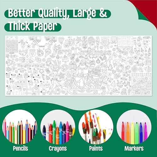 Image of Christmas Coloring Poster, Large Coloring Activity Paper 75 inch x 31 inch Jumbo Size Versatile Paper DIY Painting Drawing Banner /Tablecloth for School, Winter Theme Parties, Wall Decor