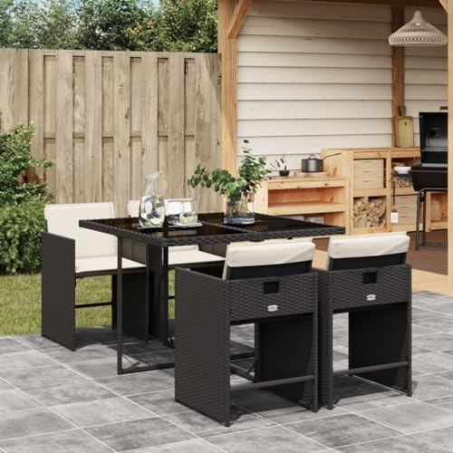 Image of 4-Piece Patio Dining Set in Black and Cream White with Removable Cushions, Foldable Chairs, Weather-Resistant Poly Rattan for Outdoor Meals and Relaxation on Balcony Terrace