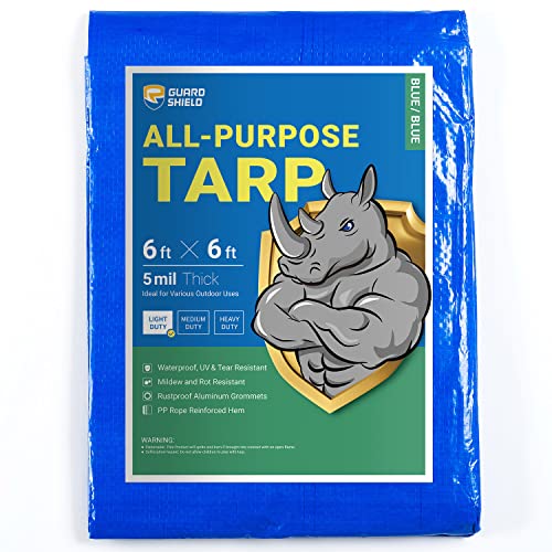 GUARD SHIELD Tarp 6x6 Feet Blue Multi Purpose Waterproof Poly Tarp Cover 5mil